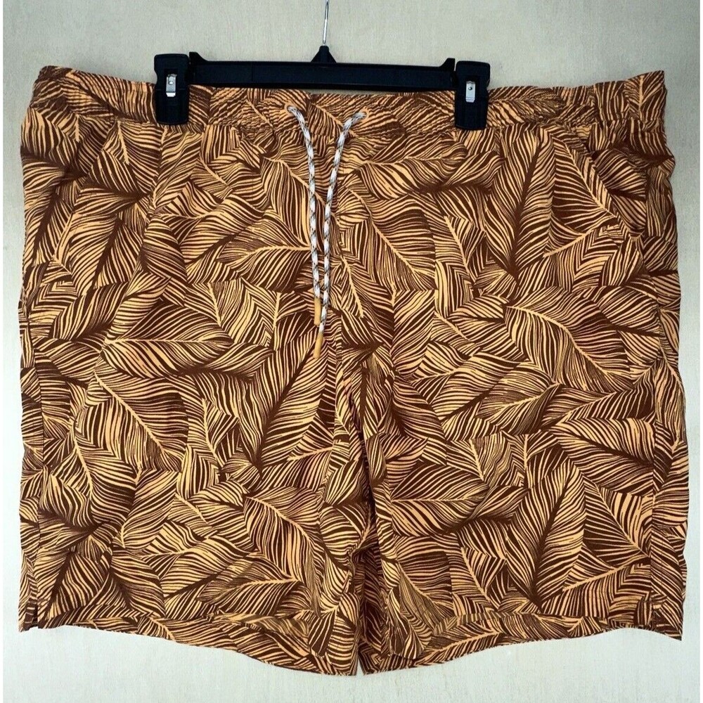 EDDIE BAUER Sz 2XL Men's Leaf Print Pull On Beach Swim Trunks Shorts‎ Pockets